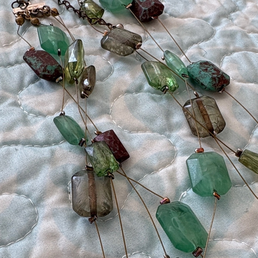 Stunning Turquoise, Green and Purple Brown Glass Beaded Necklace